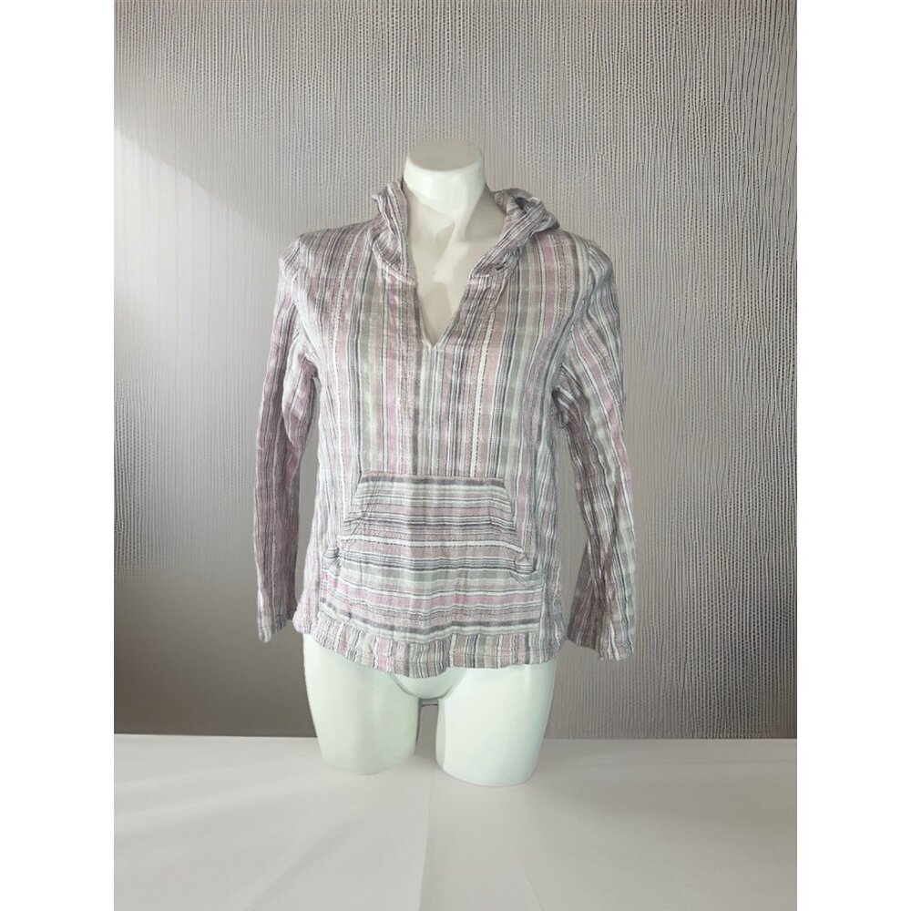 North River Outfitters Striped Hooded Pullover Top Pocket Casual Womens Size M